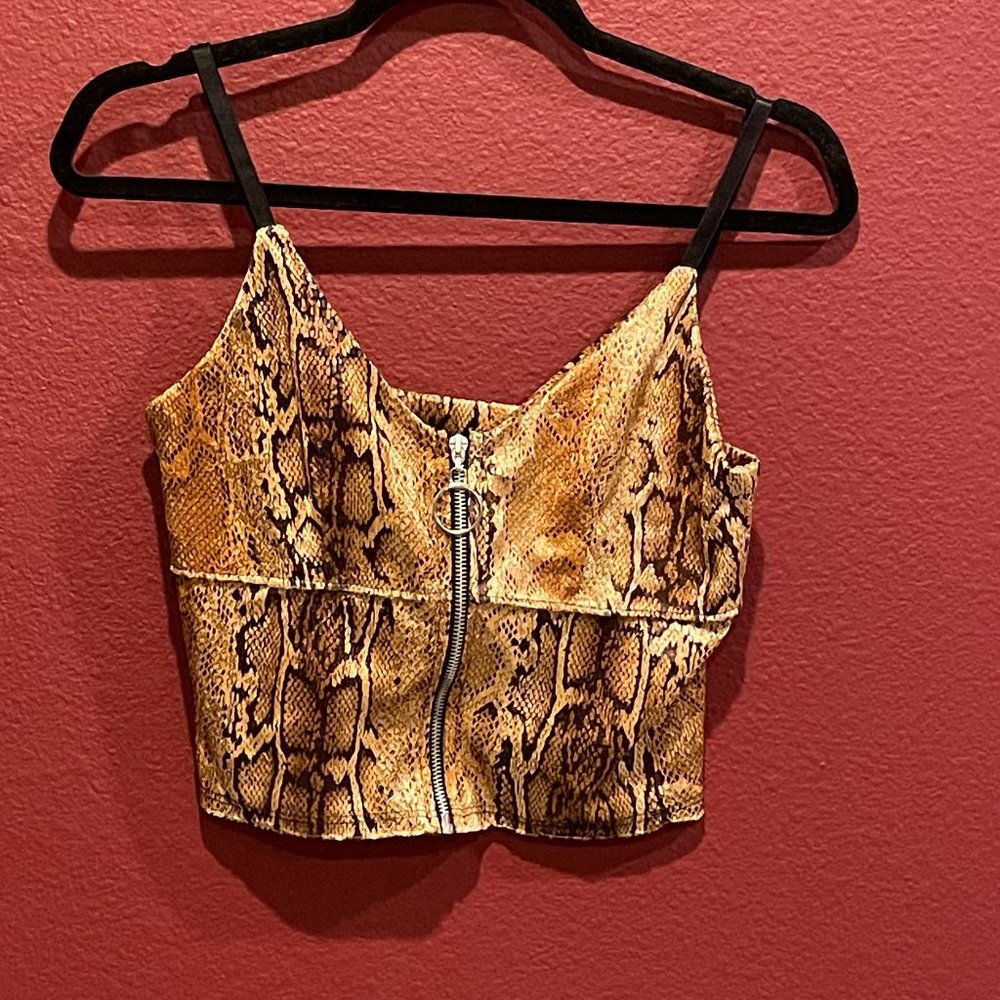 Snake Print Zip Up Tank Top; Made in LA; Size M